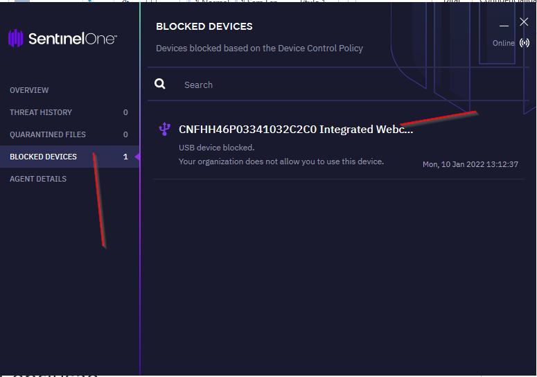 Exemplo de Bloqueio USB no SentinelOne